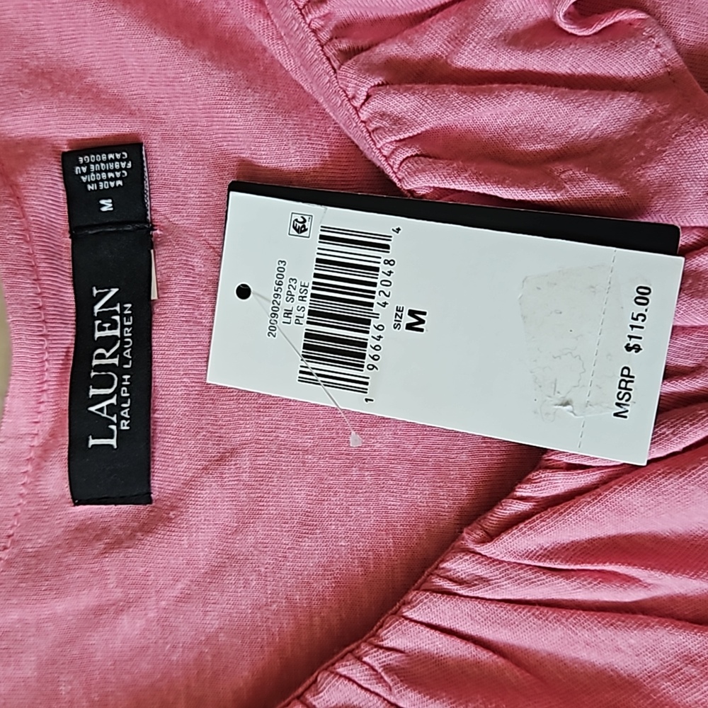 🍾Host Pick!🍾 NWT $115 Lauren LRL Pink Ruffle V-Neck Top [size M] - Picture 4 of 8